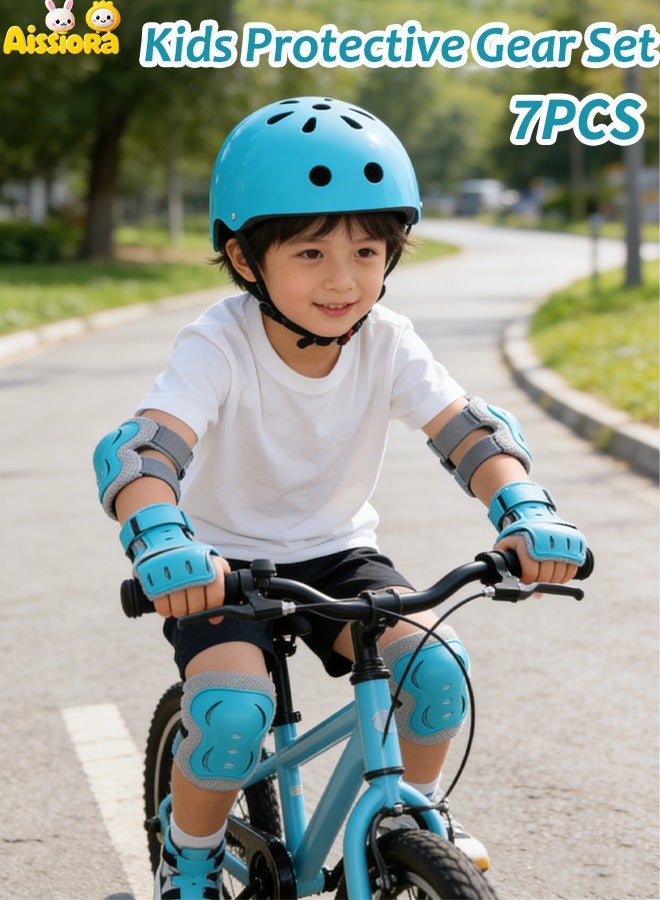 Aissiora 7-piece children's outdoor sports protective gear set Safety helmet set Children's roller skating equipment Children's cycling equipment set Children's sports anti-fall protective gear Suitable for children aged 2-6 - Image 1